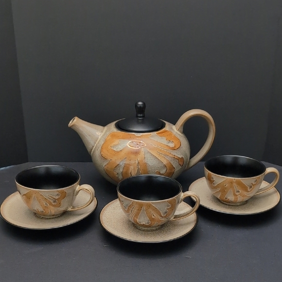 Pier 1 Kioko Stoneware Hand-painted Tea Set. - Picture 1 of 15
